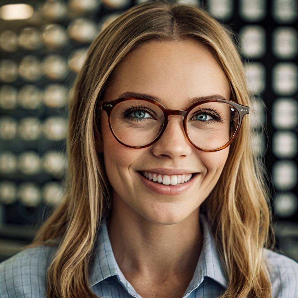 image of white female wearing specs image of white female wearing specs